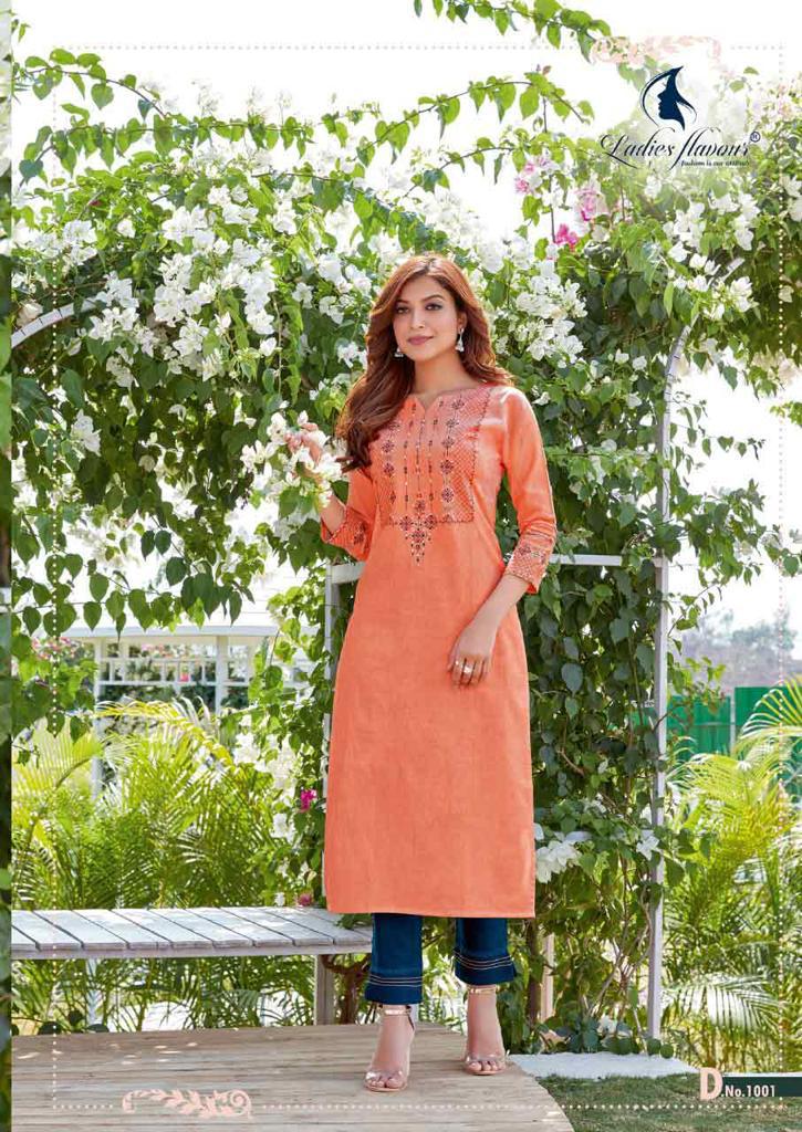 Belliza By Ladies Flavour 1001-1006 Embroidery Kurtis With Bottom